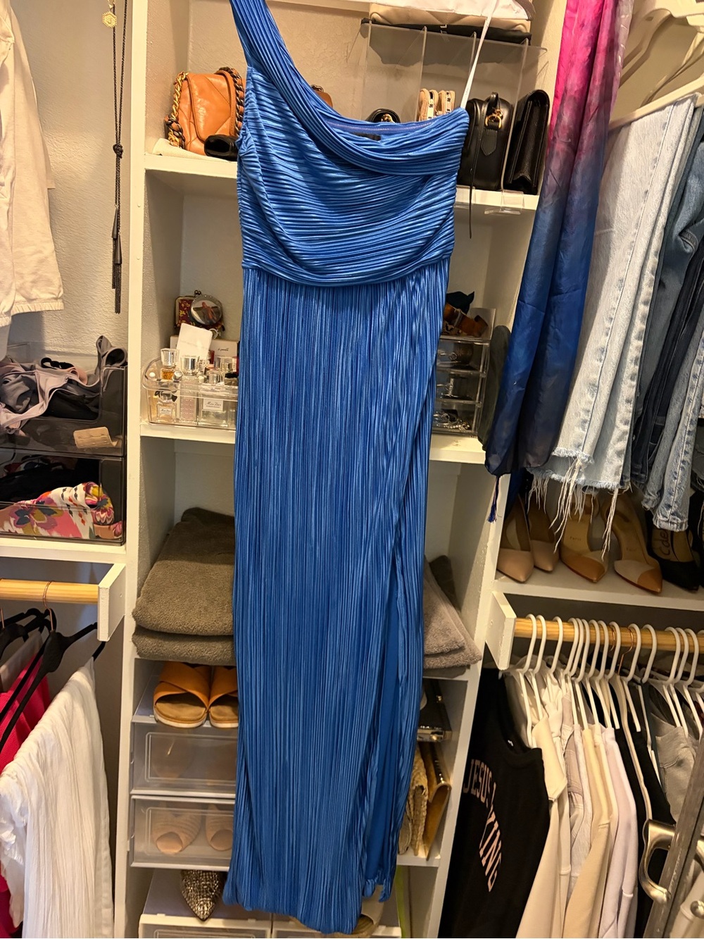 Lulu's One-Shoulder Royal Blue Pleated Maxi Dress - Picture 3 of 5